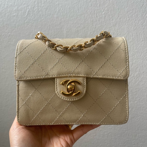 Chanel Vintage Caviar Beige Mini Square with 24K GHW - Picture 13 of 17